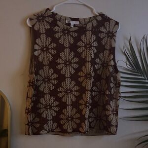 DR2 Brown Floral Sleeveless Blouse